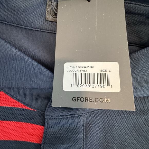 NWT G/FORE Golf Offset Stripe Tech Pique Polo Shirt Sz. LG. Patriotic Red/Blue - Picture 7 of 8